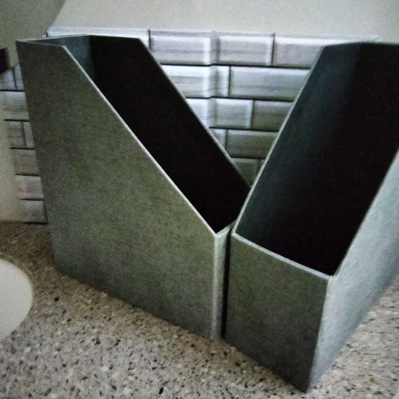 DUO: Linen Covered Slate Grey File Magazine Holders (C) - Picture 8 of 9
